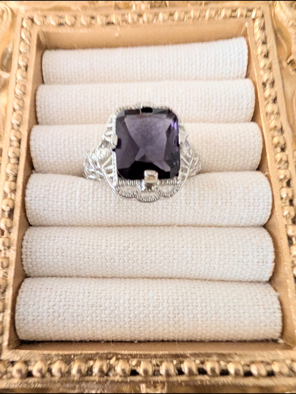 Gothic Style .925 Silver Ring with Purple Glass Gem - Picture 5 of 12